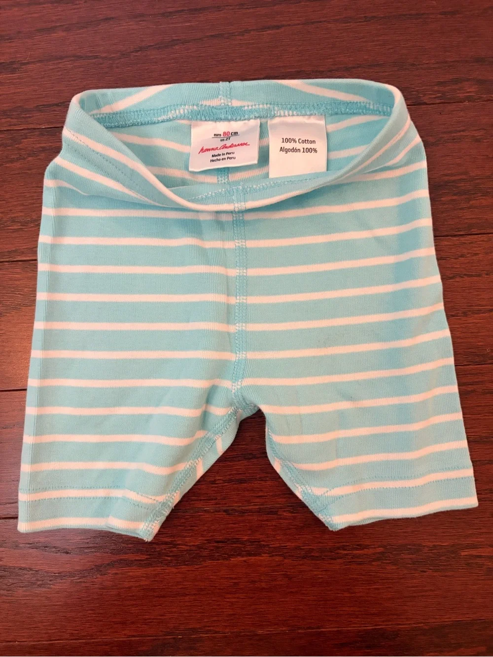 Hanna Andersson Aqua and White Striped Cotton Shorts 80 18-24mos